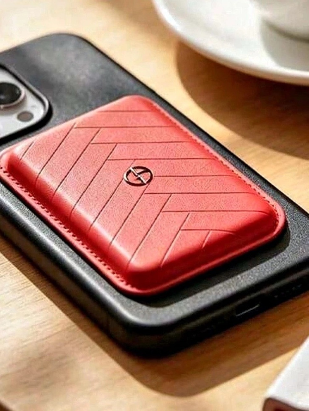 Torras Leather Minimalist Slim Wallet Black & Red Phone Case